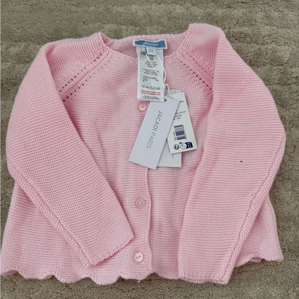 Jacadi Soft Pink Baby Knitwear cardigan sweater 6-12 months NWT